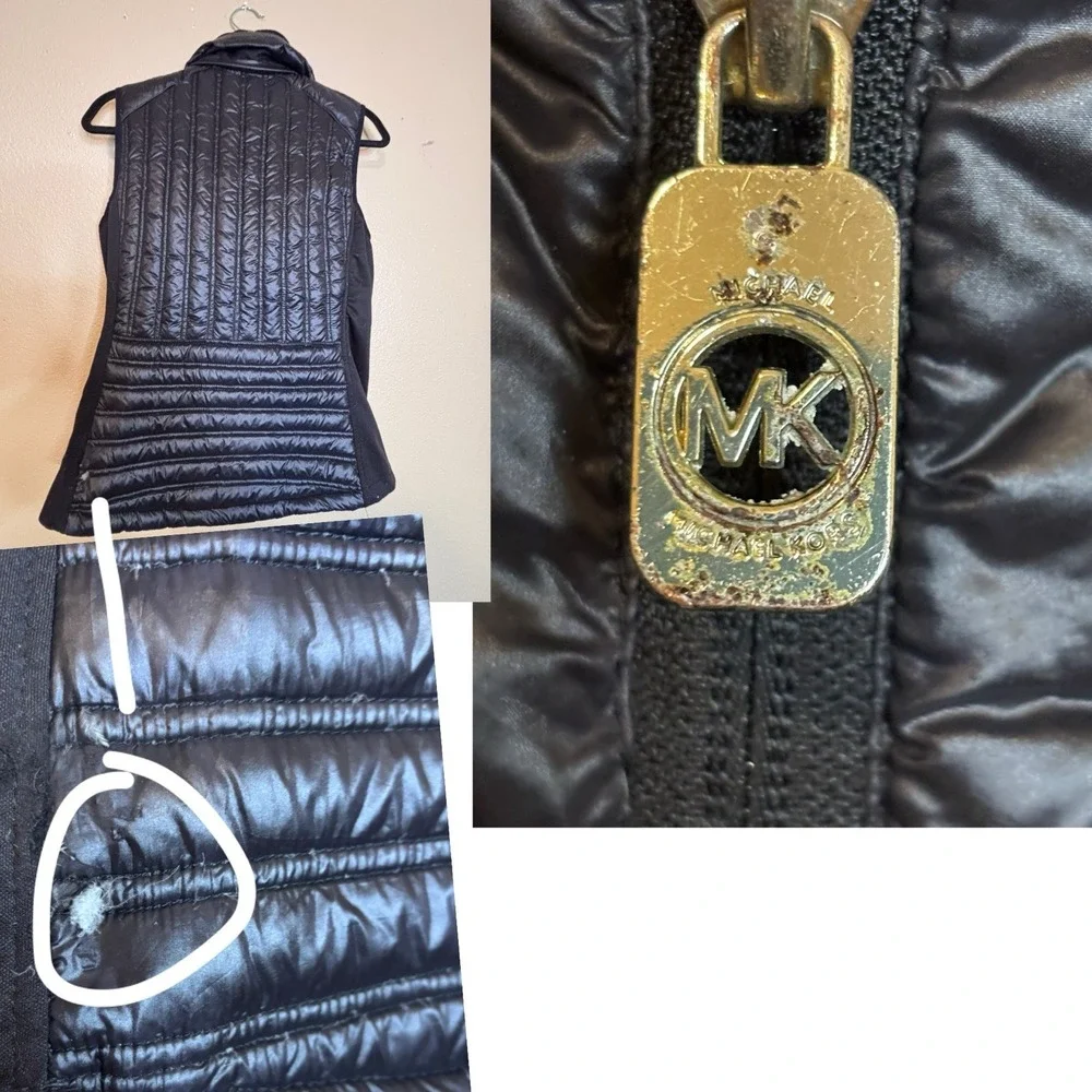 Women's Michael Kors Black Puffer‎ Vest Size S Small Quilted - No Zip On Hood